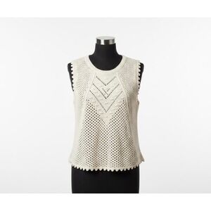 Another Love Crochet Knit Tank Top Cream Ivory Sleeveless Sweater XL